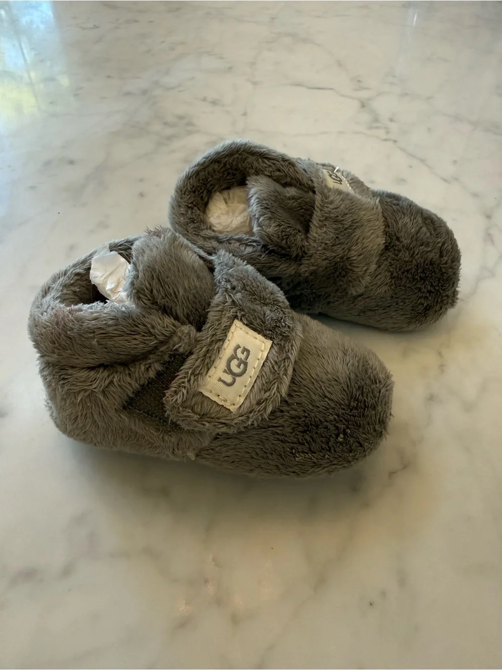 UGG Baby Gray Fuzzy Booties Size S 2/3 Infant 6–12 Months